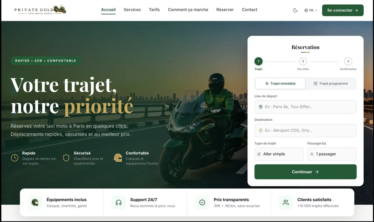 Aperçu du site Private Gold Taxi Moto réalisé par Therion